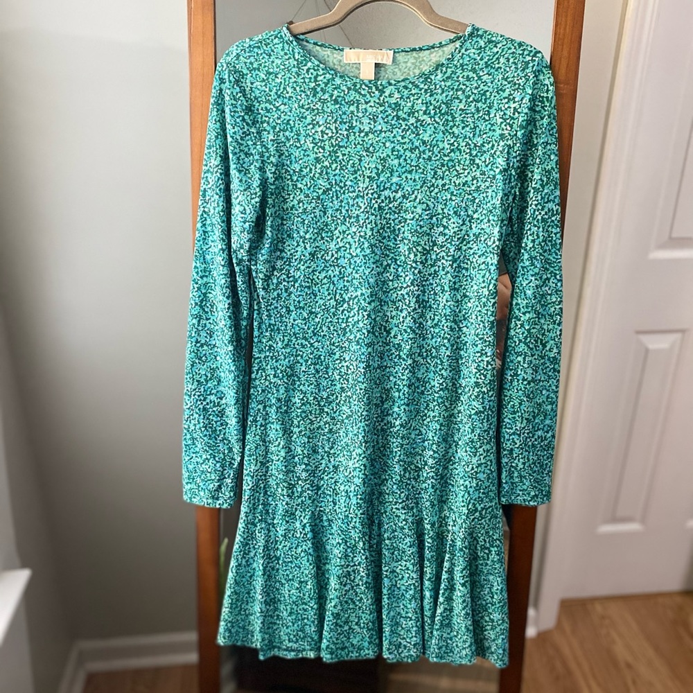 Michael Michael Kors Green Printed Long Sleeve Dress
